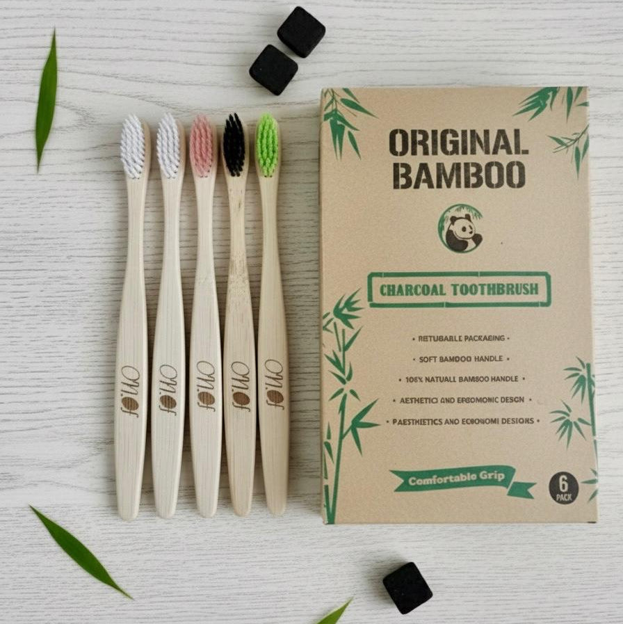 Bamboo Toothbrushes - Pack of 6